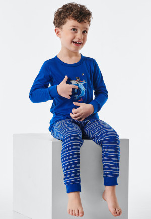 Schlafanzug lang Organic Cotton Bündchen Ringel Pirat Wal royal - Capt´n Sharky