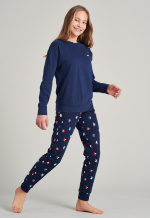 Pajamas long organic cotton cuffs stars midnight blue - Winter Fun