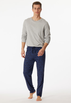 Pyjama long coton bio gris chiné imprimé - Casual Nightwear