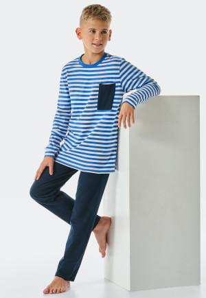 Pigiama lungo in cotone biologico a righe, blu acqua  Aquatic Flow