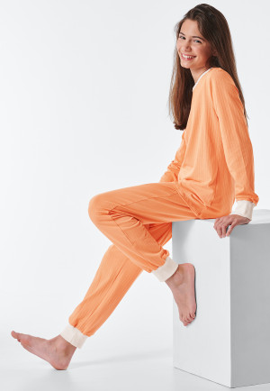 Pyjama long coton bio rayures abricot - Natural Rythm