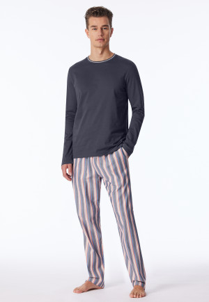 Long organic cotton striped pyjamas in charcoal gray - selected! premium
