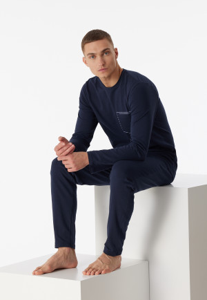 Pyjama long coton bio rayures bleu nuit - 95/5 Nightwear