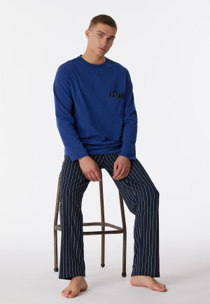 Pyjama long coton bio rayures bleu marine - Comfort Nightwear