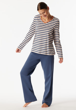 Schlafanzug lang Ringel champagner - Casual Essentials