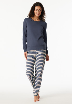 Schlafanzug lang Ringel jeansblau - Casual Essentials