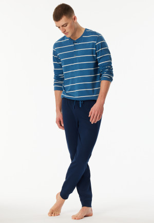 Pigiama lungo a righe con abbottonatura blu scuro - Casual Nightwear