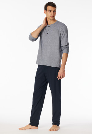 Pyjama long rayures patte de boutonnage bleu nuit - Casual Essentials