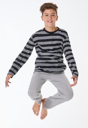 Schlafanzug lang Ringel schwarz - Teens Nightwear