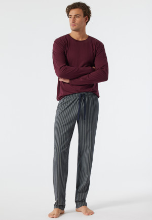 Pyjama long col rond motif chevrons bordeaux/bleu foncé - Fashion Nightwear