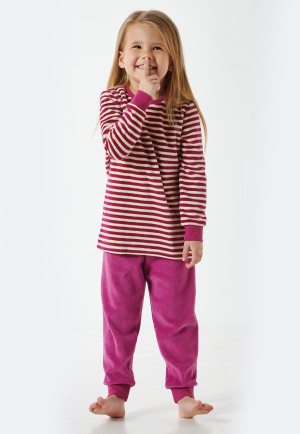 Pajamas long velour cuffs stripes berry - Cat Zoe