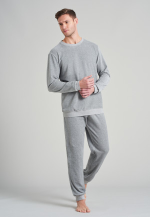 Long pajamas velour cuffs stripes heather gray - Warming Nightwear