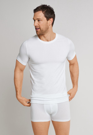 T-shirt à manches courtes blanc en jersey élastiqué à col rond - Long Life Soft