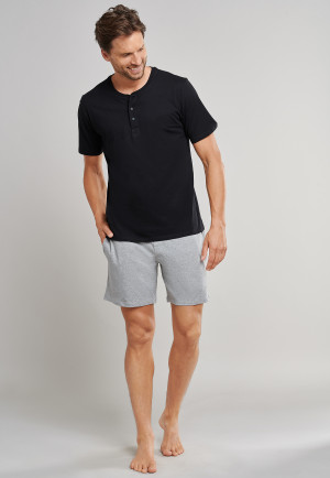 Shirt short-sleeve jersey button placket black - Mix + Relax