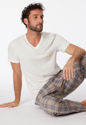 Shirt short sleeve Organic Cotton V-neck off-white - Mix+Relax