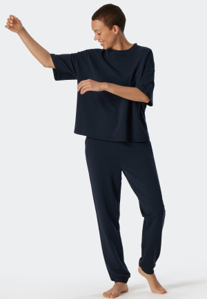 Shirt short-sleeved Tencel sustainable oversized dark blue - Mix+Relax
