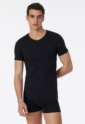 Short-sleeved shirt with V-neck, black - Long Life Cotton