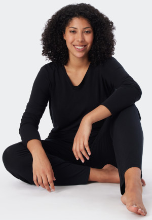 Maglia, maniche lunghe, modal, scollo a V, nero - Mix + Relax