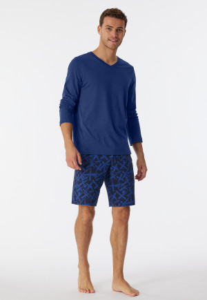 Tee-shirt manches longues coton bio encolure en V bleu marine - Mix+Relax