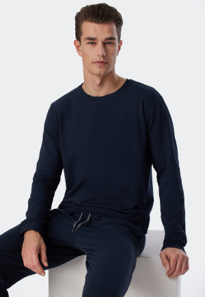Tee-shirt manches longues molleton coton bio Tencel bords-côtes rayures bleu foncé - Mix+Relax