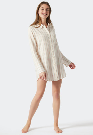 Sleephirt langarm Webware Tencel Knopfleiste Streifen off-white - selected! premium inspiration