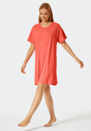 Sleepshirt kurz Tencel A-Linie Punkte koralle - Minimal Comfort Fit