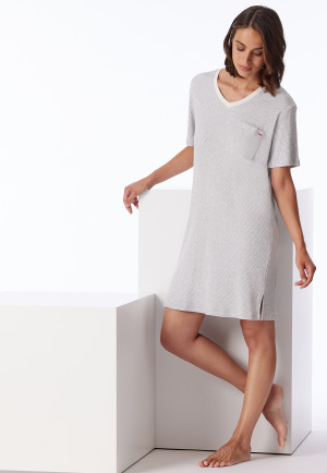 Sleepshirt short sleeve double rib gray-melange - Casual Nightwear