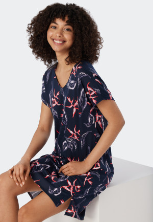 Sleepshirt kurzarm Modal V-Ausschnitt Blätterprint multicolor - Contemporary Nightwear