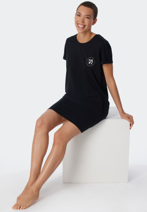 Maglia da notte a maniche corte con stampa, nero - Essential Nightwear