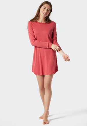 Camicia da notte a maniche lunghe in interlock, con polsini e pistagna, rosso chiaro - Contemporary Nightwear