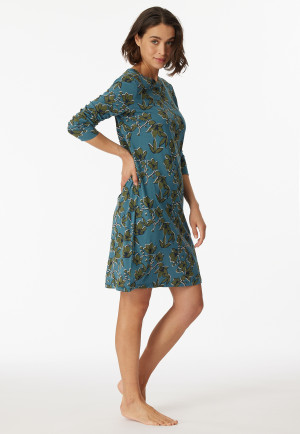 Chemise de nuit manches longues modal imprimé fleuri bleu pétrole - Contemporary Nightwear