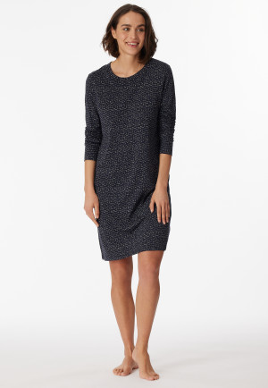 Chemise de nuit manches longues modal imprimé graphique bleu nuit - Contemporary Nightwear