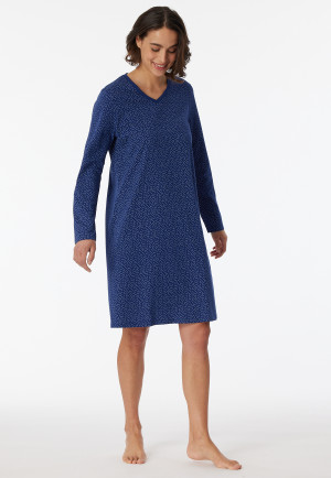 Chemise de nuit manches longues à pois, encolure en V, bleu marine - Comfort Essentials
