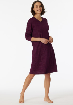 Chemise de nuit manches longues à pois, encolure en V, prune - Comfort Essentials