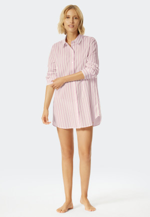 Sleepshirt langarm Webware Knopfleiste Streifen flieder - Pyjama Story