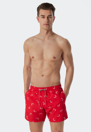 Swim trunks woven fabric fish patterned red - Waterworld