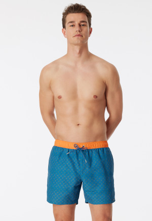 Pantaloncini da bagno in tessuto intrecciato con fantasia a rombi arancione - Casual Swim