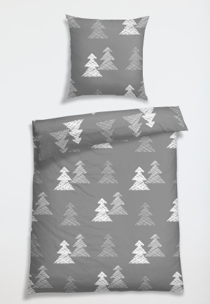 Reversible bed linen 2-piece flannelette fir trees light gray - SCHIESSER HOME