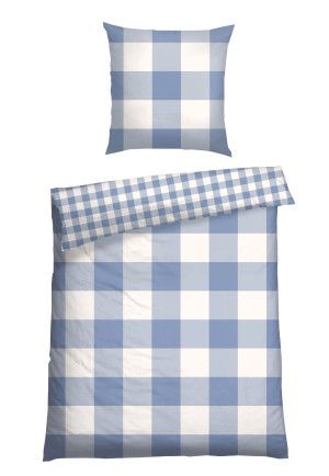 Parure de lit réversible deux pièces Renforcé à carreaux bleu clair - SCHIESSER Home