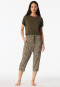 Loungehose 3/4-lang Blumen Leoparden oliv - Mix+Relax