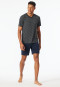 Pyjama court en modal encolure en V rayures bleu marine - Long Life Soft