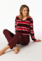 Schlafanzug lang Velour Ringel burgund - Comfort Nightwear