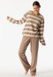 Schlafanzug lang Frottee Bündchen Ringel taupe-meliert - Casual Essentials