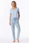 Hose lang Bündchen Blumen Leoparden hellblau - Mix+Relax