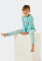 Pigiama lungo in cotone biologico con polsini, motivo con cavallo, a righe, turchese - Nightwear