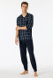 Schlafanzug lang Organic Cotton V-Ausschnitt Bündchen Brusttasche nachtblau kariert - Comfort Nightwear