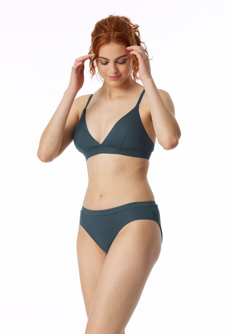 Soutien-gorge sans armatures côtelé brossé coton bio coussinets amovibles bleu jeans - Pure Rib