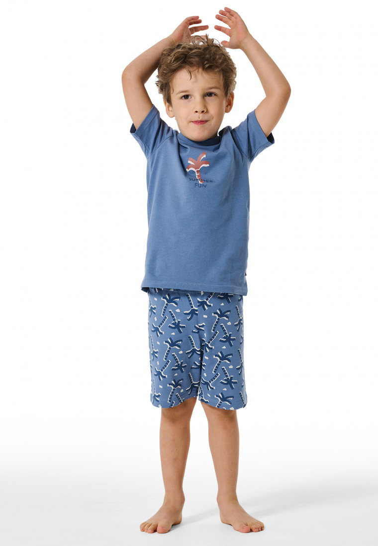 Pyjama court palmier bleu jeans - Natural Love