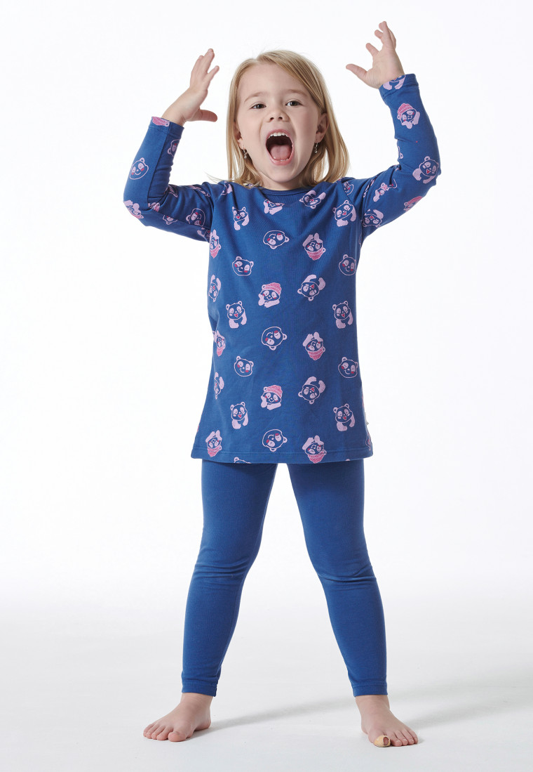 Pigiama lungo in Organic Cotton leggings panda blu - Girls World