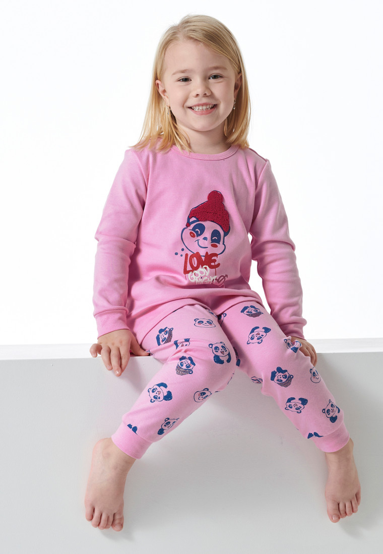 Pyjama long coton bio poignet panda rosé - Girls World